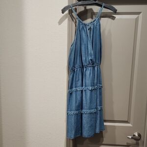 Light Blue Halter Tiered Midi Dress